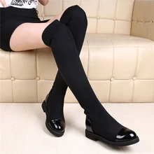 Женские высокие сапоги; коллекция года; сезон осень-зима; женские ботфорты из эластичной ткани; Цвет Черный; зимняя обувь; женские высокие сапоги; обувь на каблуке