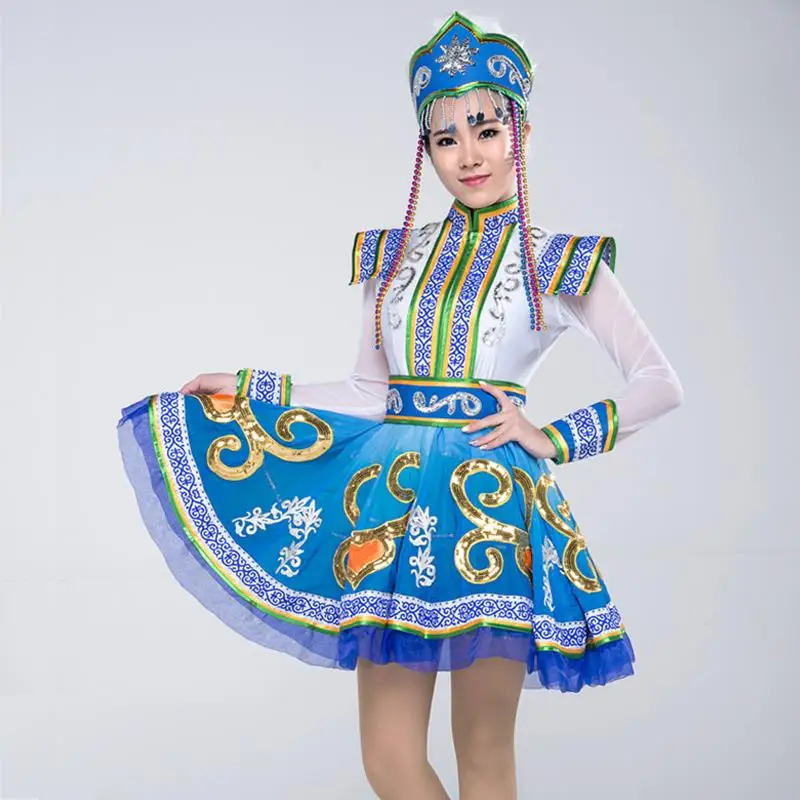 

Women lady ethnic clothing traditional Mongolian national costume dancing dress stage performance costumes girl princess dresses