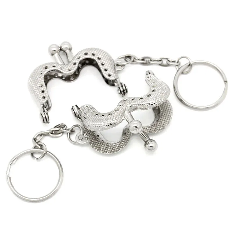 

50Pcs Silver Tone Handle Clutch Coins Purse Metal "M" Frame Kiss Clasps Lock Key Ring 4.6x3.8cm