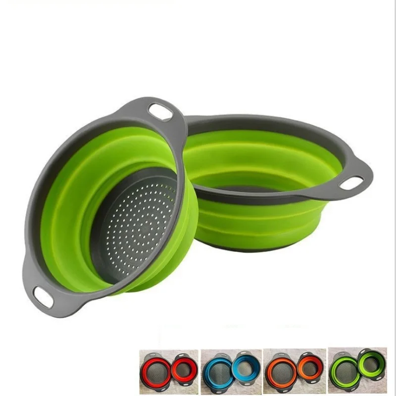 

Foldable Silicone Colander Fruit Vegetable Washing Basket Strainer Collapsible Drainer With Handle Kitchen Tools