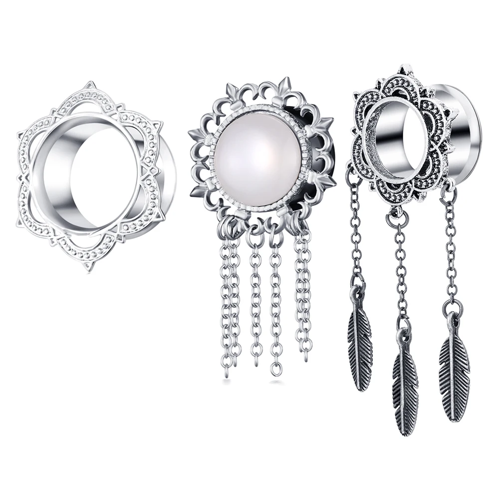 Fanpeijy 3 Pair 3 Style Woman Fashion Dangle Plug Tunnel Earrings