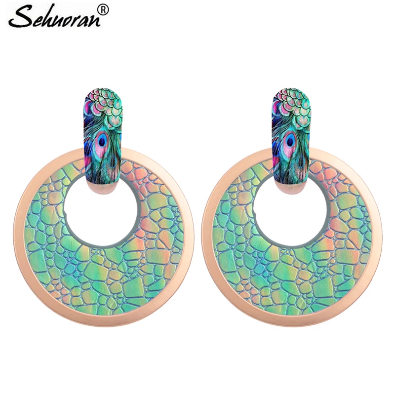 

Sehuoran Oorbellen Pendientes Mujer Moda 2018 Dop Earrings For Woman Round Leather Pendientes Big Earrings Fashion Jewelry Gifts