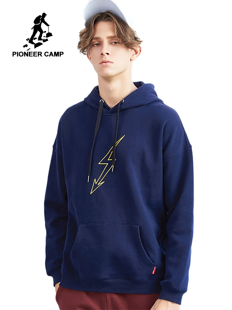 

Pioneer camp new winter warm fleece sweatshirt men brand clothing lightning print hoodies male hooded tracksuit warm AWY802313