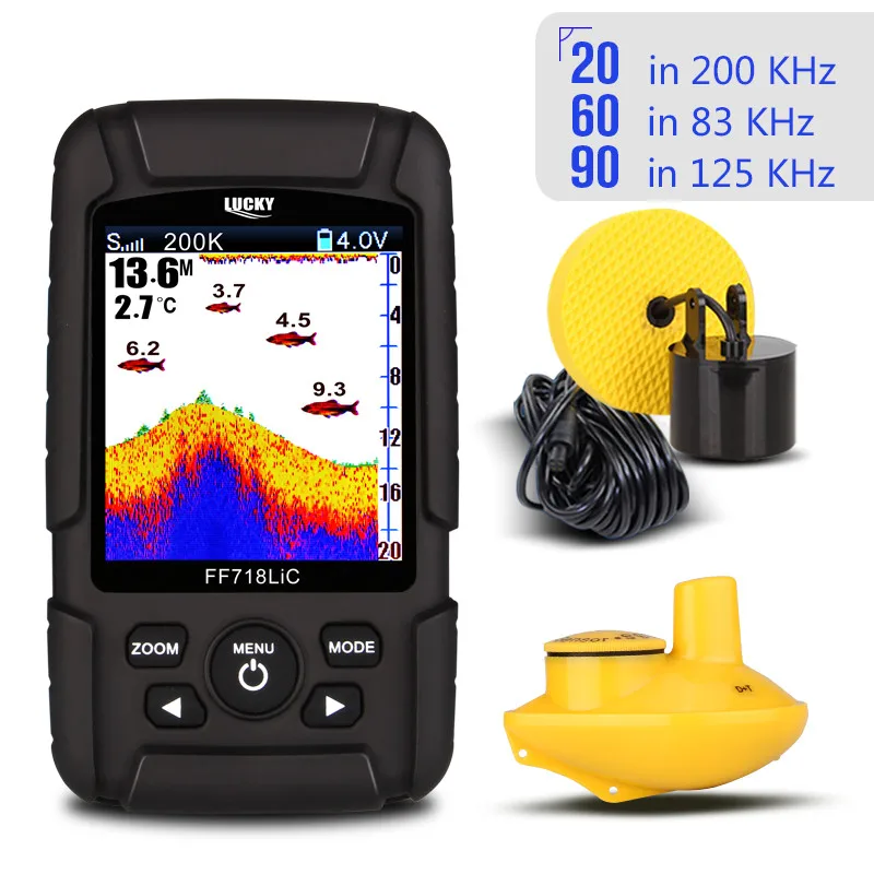 

LUCKY Portable Wireless Fish Finder Echo Sounder 2.8" Color LCD 200KHz/83KHz Dual Sonar Frequency 328ft FF718LiCD Echo Sounders