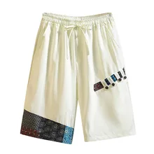 Модные мужские повседневные летние свободные шнурки печати хлопчатобумажные шорты брюки 7,5