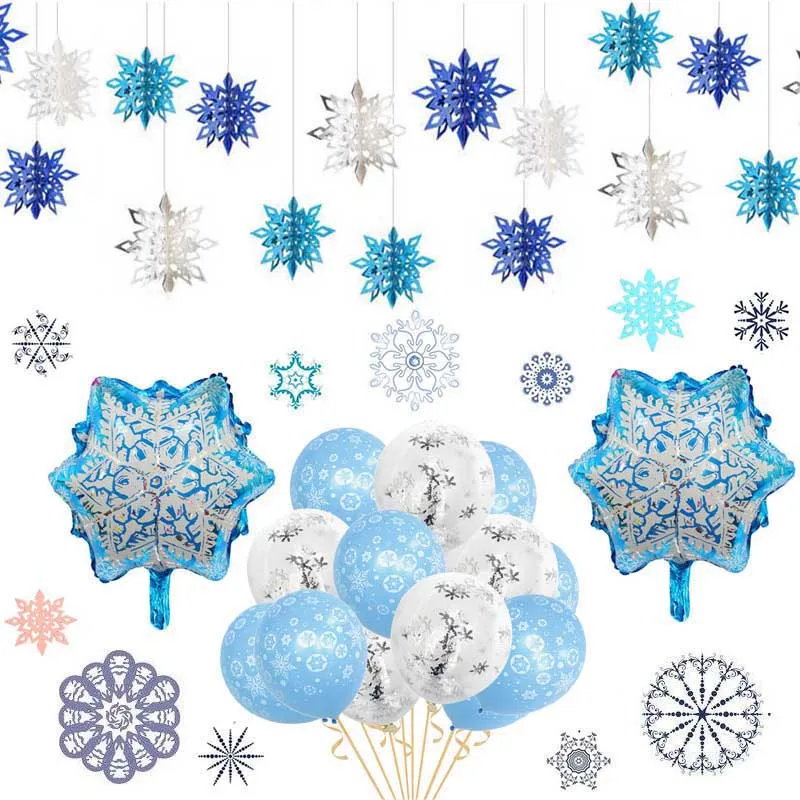 Frozen Party Christmas Snowflakes Decorations 3D Hollow Snowflake Paper Garland Christmas Wall Hanging Decoration Winter Party