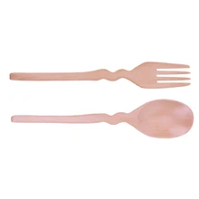 Wood Bend Spoon Fork Set Wooden Crank Fruits Salad Spoon Tableware Kitchen Dining Bar Forks Spoon E5M1
