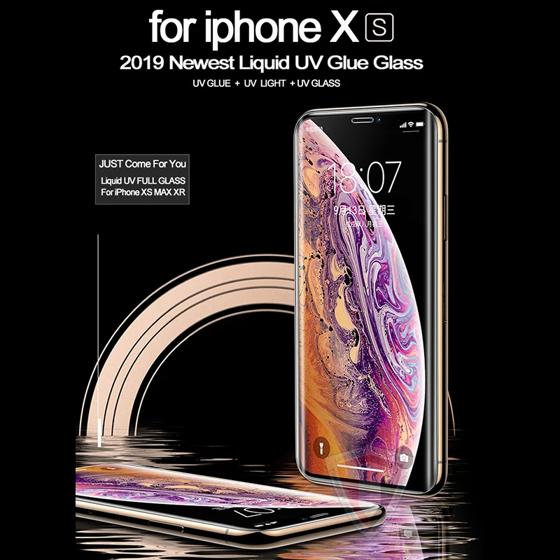 

Screen Protector for Iphone XS Max Nano Liquid Full Glue Tempered Glass & UV Light & Liquid Glue for Iphone X XR XS UV Glass