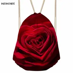 Instantarts 3D Для женщин завязки Сумки красной розы с Рюкзаки для Колледж студентов Повседневное хранения путешествия Сумки на плечо