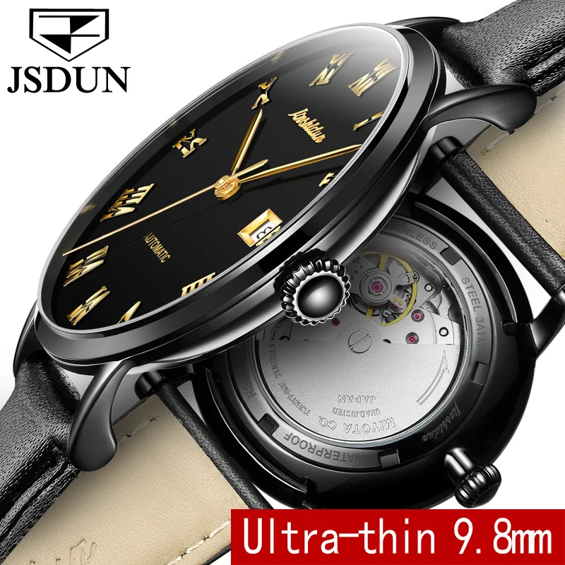 

Automatic Mechanical Watch JSDUN Top Brand Luxury Tourbillon Watch Leather Men Watches Business Water Resistant Auto Date Clock