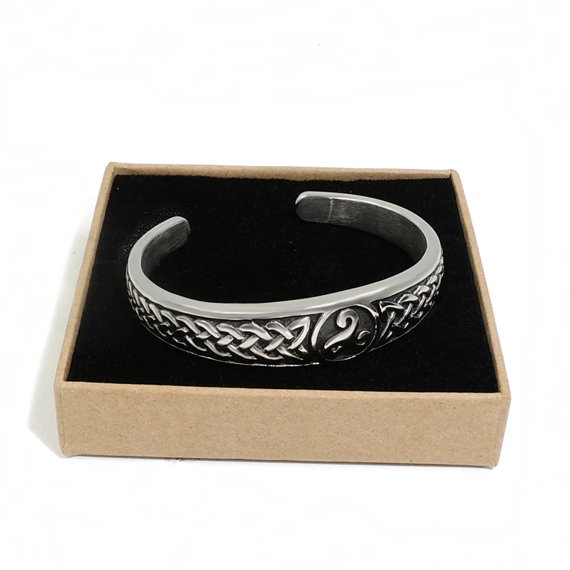 Elfasio Womens Mens stainless steel Bracelet Silver Tone Classic Celtic Knot with Irish Pattern Jewelry