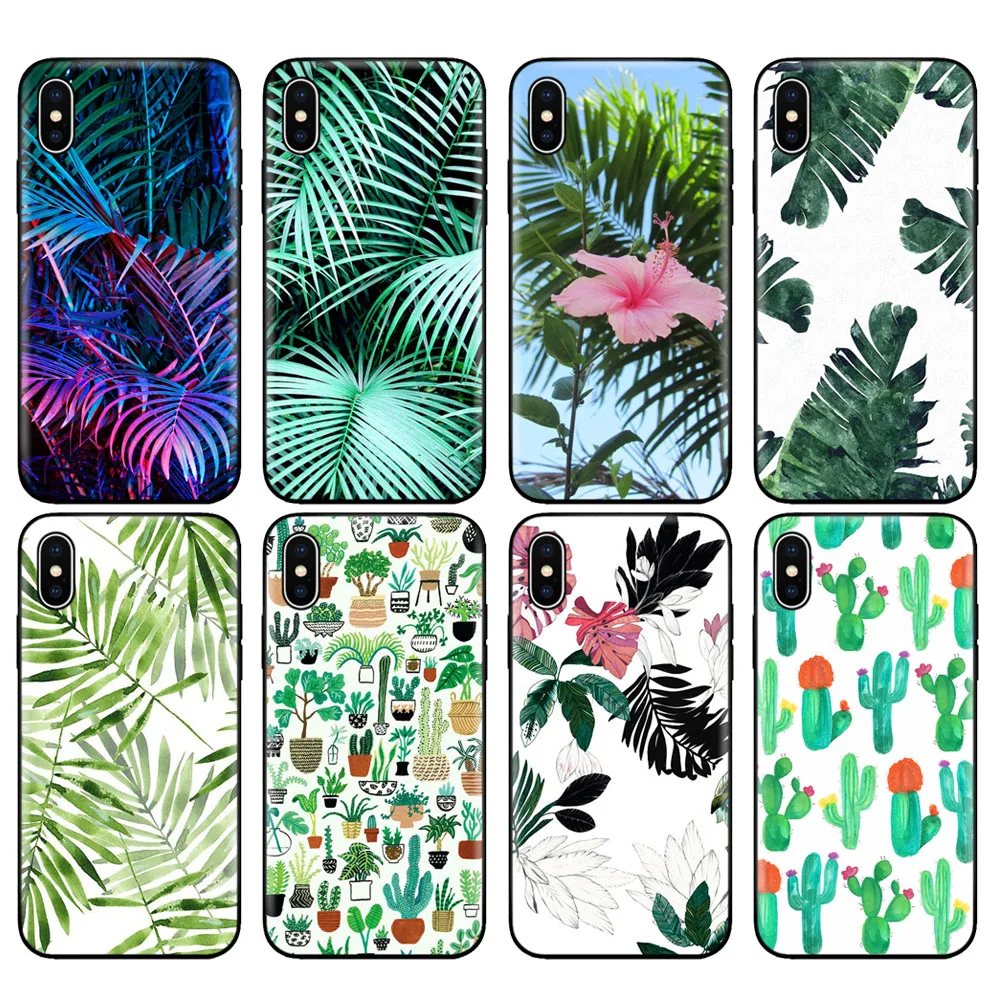 Custodia In Tpu Nero Per Iphone 5 5S Se 6 6S 7 8 Plus X 10 Custodia In Silicone Per Iphone Xr Xs 11 Pro Max Foglie Verdi Piante Estate