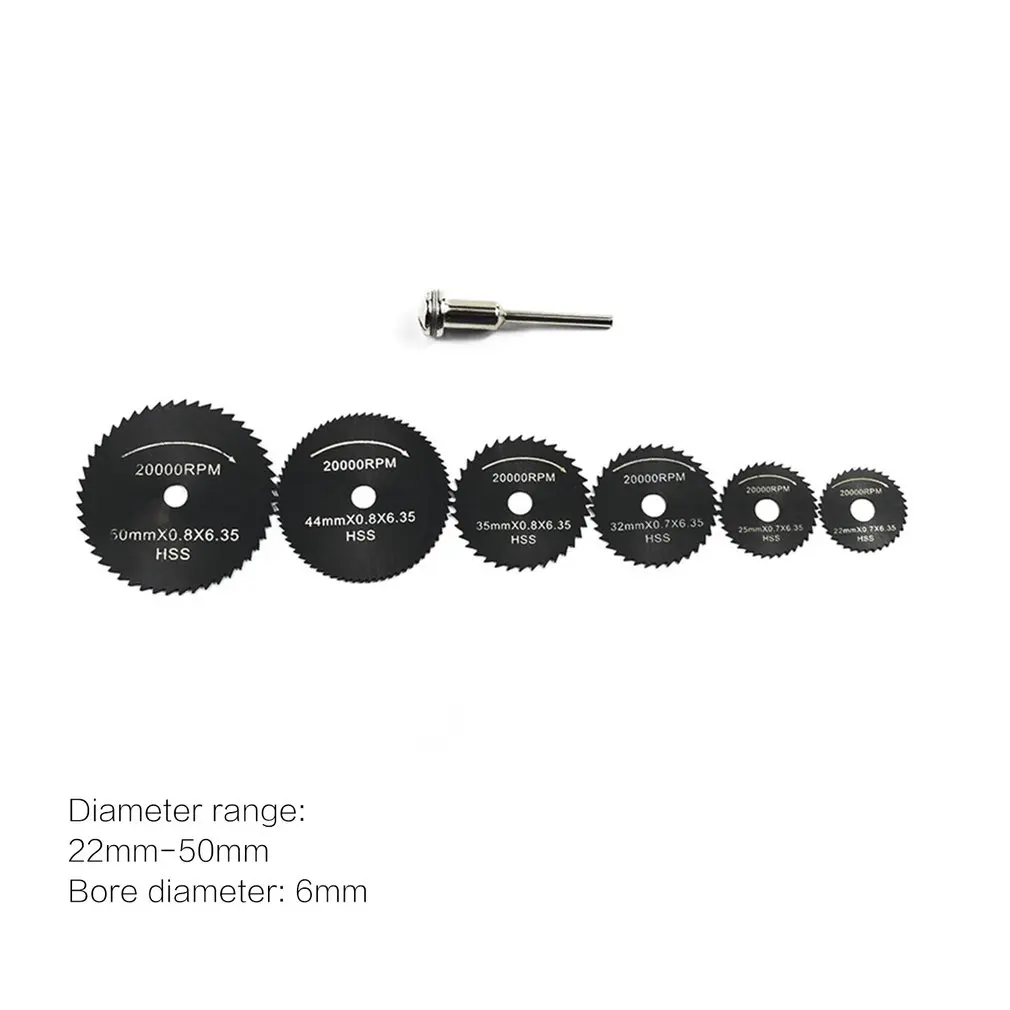 6 шт./компл. HSS пильный диск для вращающихся инструментов 22-50 мм резьба по дереву диски, лезвия с отделкой кристаллами оправка для Dremel резак