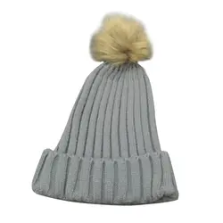 Для женщин зима кролик Мех животных мяч шляпа теплый Ткачество Шапка Вязаная Шерстяная Шапка (светло-серый, темно-серый, красный, желтый