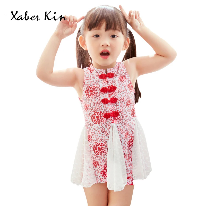 

Chinese Style Girls One-Piece Swimming Suits Girls Beachwear Children Swimsuit Girls Swimwear Bathing Suits Swimming K466-CGR1