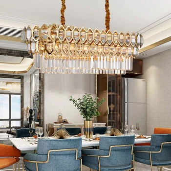 

2019 new style modern luxury crystal chandelier lighting for living room kitchen rectangle gold villa restaurant hanging lamps