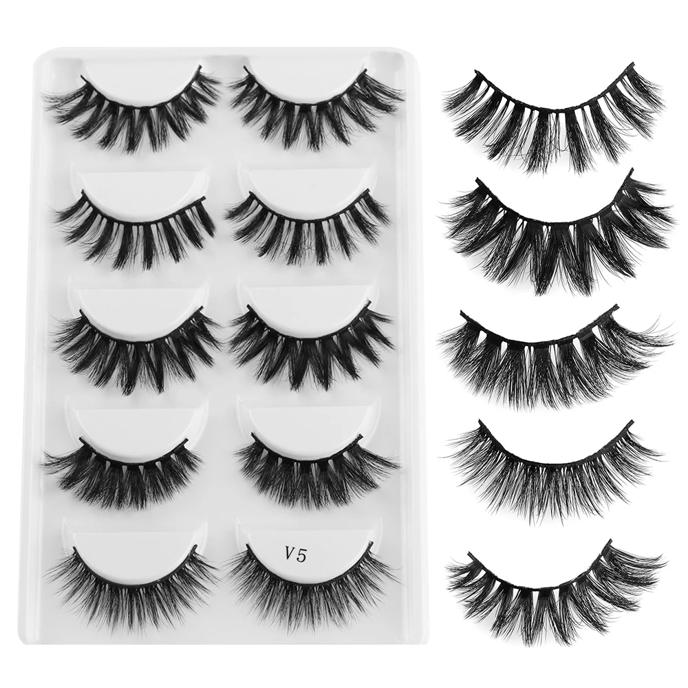 

5 Pairs Mixed Cross Long 3D Mink Hair False Eyelashes Thick Flutter Wispy Natural Lashe Handmade Makeup Tools