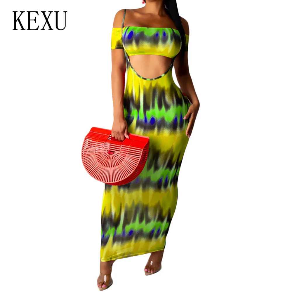 

KEXU Vintage Two Pieces Sets Spaghetti Strap Bodycon Pencil Dress Women Hollow Out Retro Elegant Party Summer Dress Ropa Mujer