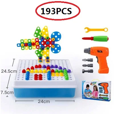 144 шт/партия Детская электрическая гайка с отверстиями под ключ игрушка дрели шурупы сборка головоломка блоки игрушки Раннее Образование Классические игрушки подарки для мальчиков - Цвет: 193pcs