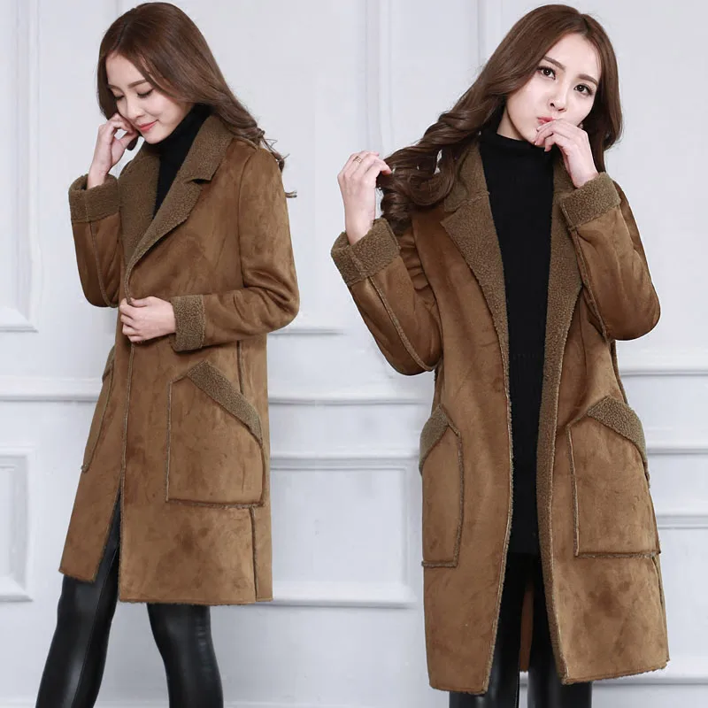 2017 Women Suede Leather Coats Winter Autumn Long Jacket Faux Sheepskin Outerwear Female Overcoat Trench coats Windbreaker Y1426 2017 Women Suede Leather Coats Winter Autumn Long Jacket Faux Sheepskin Outerwear Female Overcoat Trench coats Windbreaker Y1426