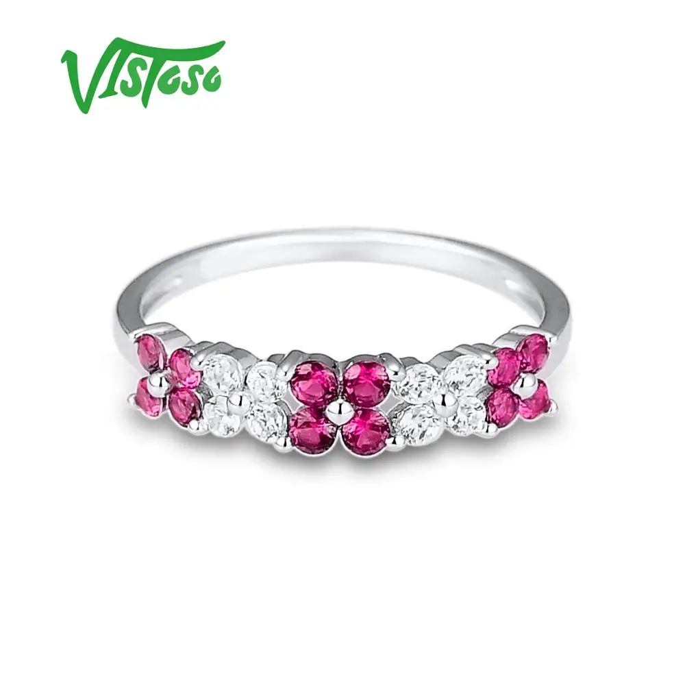 VISTOSO 925 пробы серебряные кольца для женщин розовый цветок натуральный милый