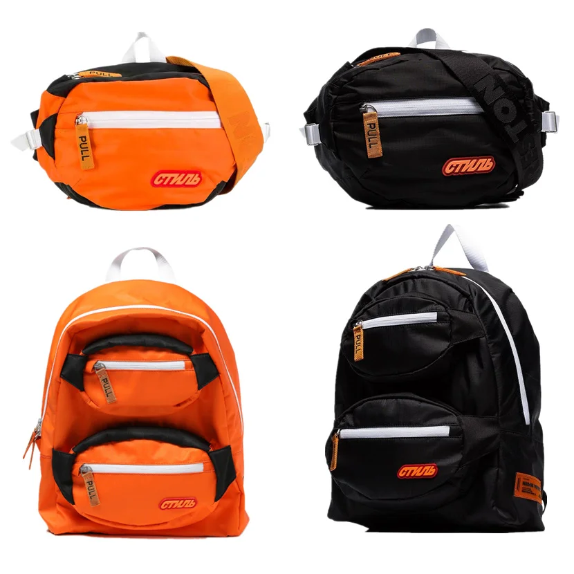 

Camouflage 2019 Heron Preston backpack Fashion Casual CTNNB Embroidery Stitching Black Orange backpack