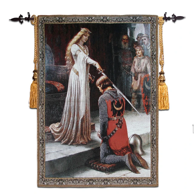 Gobelins Art Medieval Tapestry Canvas & Leather Handbag // 