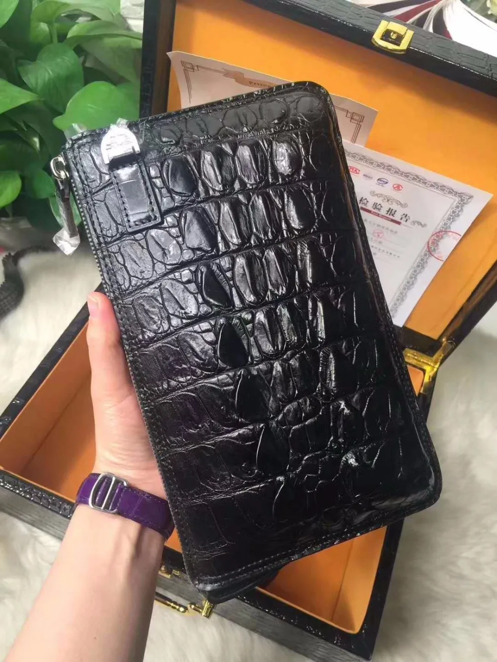 100 genuine alligator tail skin leather long size men wallet purse