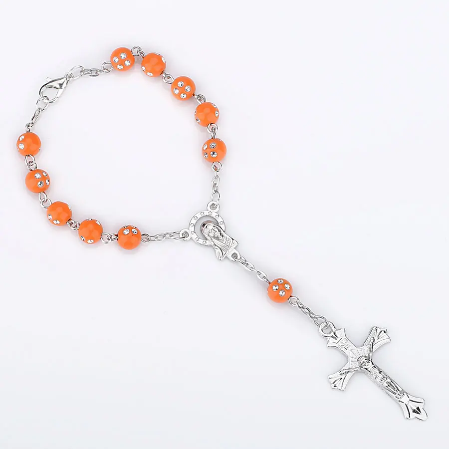 Colorful Beads Catholic Rosary Bracelet Blue Red Color Auto Rosary Car Rosary INRI Cross Mary Charms Lobster Clasp - Окраска металла: 66004616