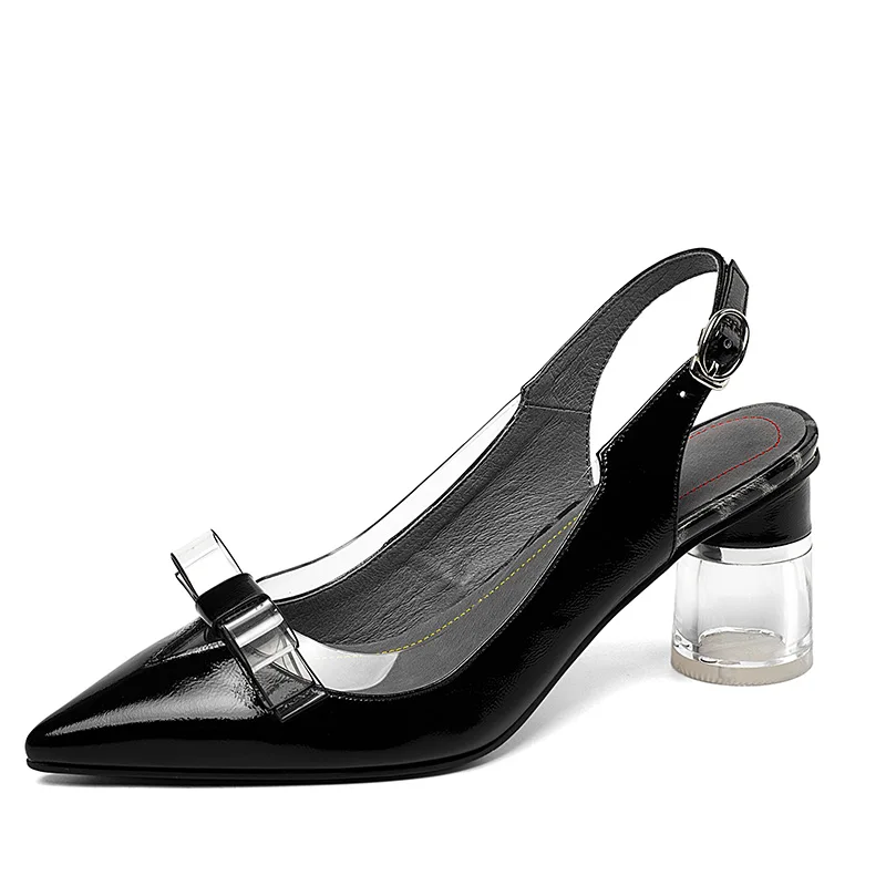 ISNOM/прозрачные босоножки из ПВХ; женские летние босоножки на высоком каблуке; обувь из лакированной кожи; женская модная свадебная обувь с леопардовым принтом - Цвет: Черный
