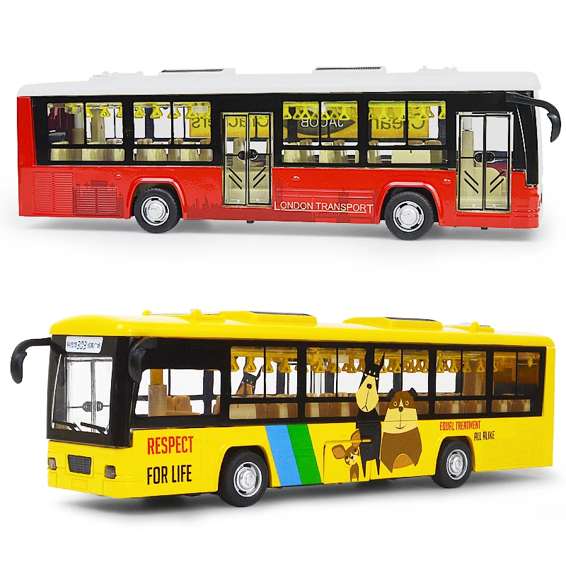 

Alloy tourist bus car pull back light acousto-optic model simulation of children's kid toys christmas new year gift collection