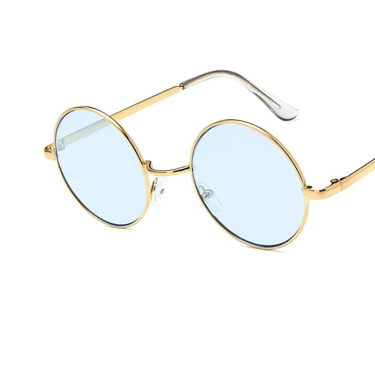 Круглые Солнцезащитные очки для женщин, металлическая оправа, океанские цветные линзы, зеркальные прозрачные линзы, солнцезащитные очки для женщин, маленькие солнцезащитные очки в стиле хип-хоп - Цвет линз: C5
