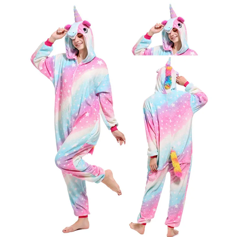 Adult Unisex Pajamas sets Cartoon flannel pijama Winter animal ladies pajamas Kigurumi warm hoode female sleepwear women pajamas