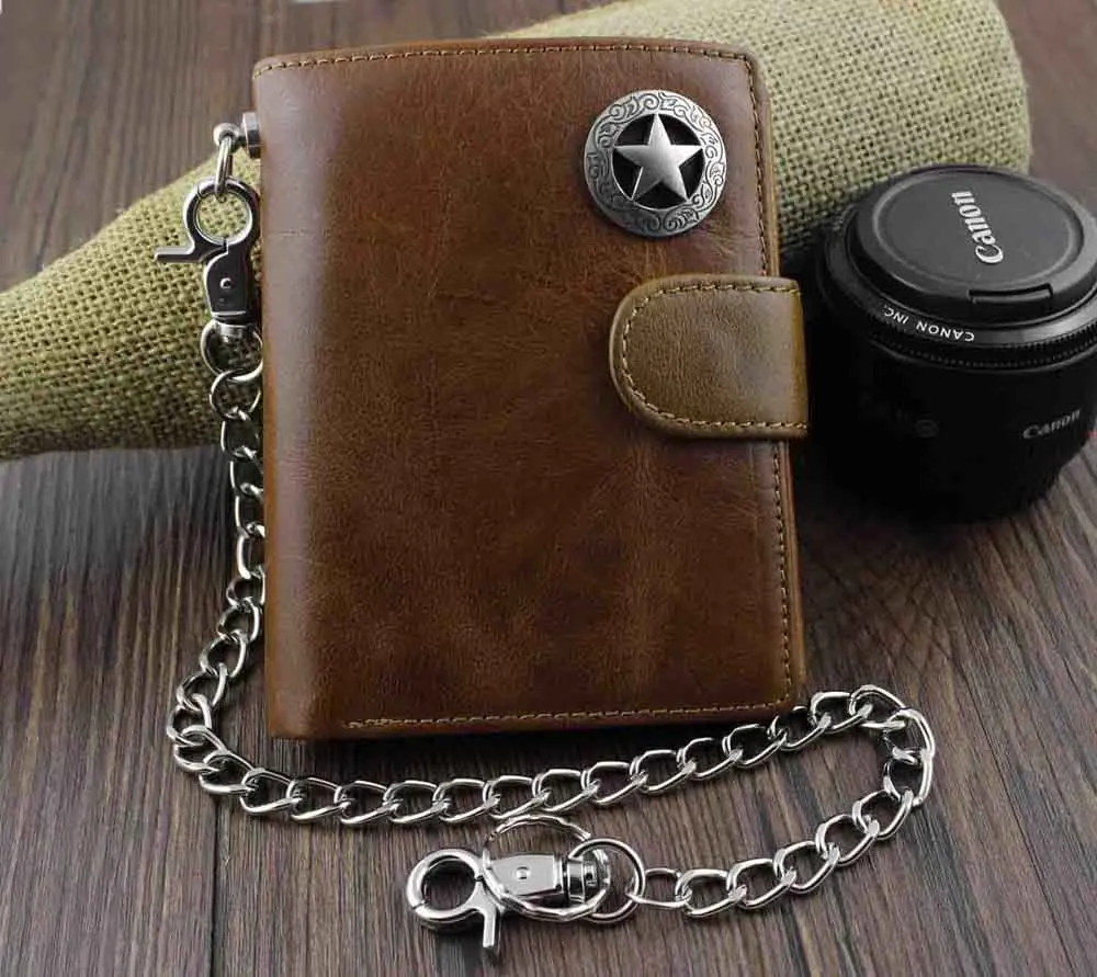 Мужской крутой кошелек из натуральной кожи с застежкой-молнией для байкеров Texas Star Card/Money Chain W222