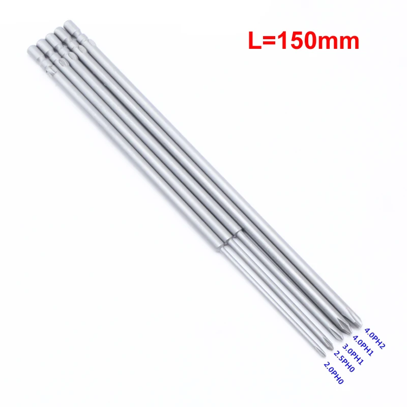 

5pcs/lot 150mm Length Magnetic Phillips 800 Electric Cross Screwdriver Bits for DC Powered Screwdriver Tool PH0 PH1 PH2