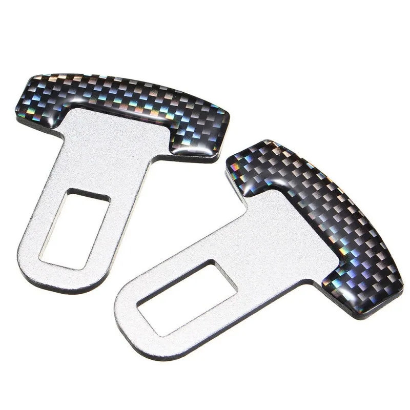 

2x Universal Carbon Fiber Car Safty Seat Belt Buckle Alarm Stopper Clip Clamp Universal Buckle Stopper
