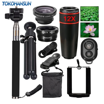 

TOKOHANSUN 10 In 1 Universal Phone Camera 12X Zoom Lens For Smartphone Telephoto Lens Wide Angle FishEye Macro Tripod for iPhone