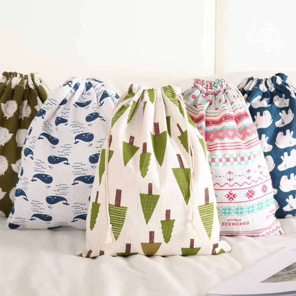 

Multifunction Cartoon Cotton And Linen Drawstring Bag Small Underwear Storage Bag Students For Saving Room Home Storage Bag