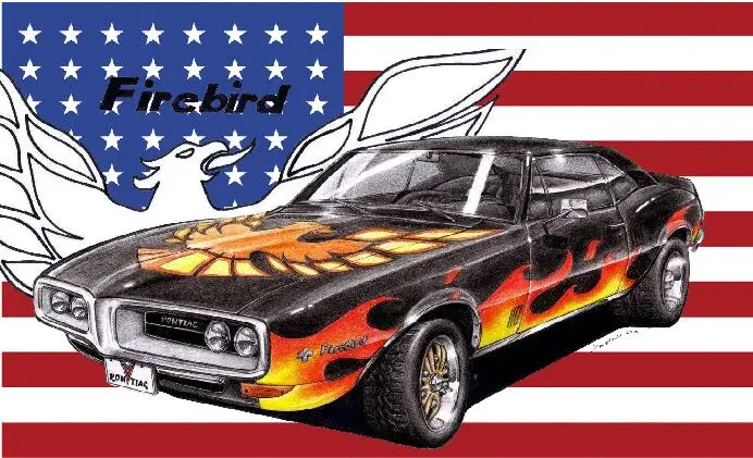 Автомобильный флаг баннер 3ftx5ft Pontiac Firebird 100% полиэстер 07 | Дом и сад