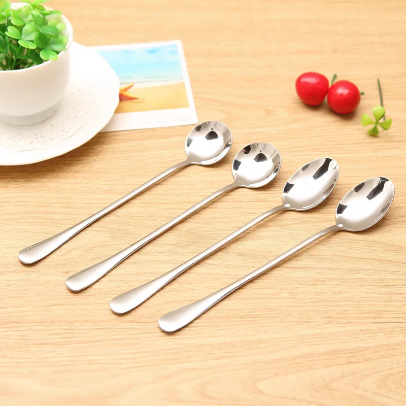Hot Sale Mirror Polishing Dessert Coffee Tea Spoons ice spoon Useful Long-handled Stainless Steel Spoon Bar Kitchen Gadgets