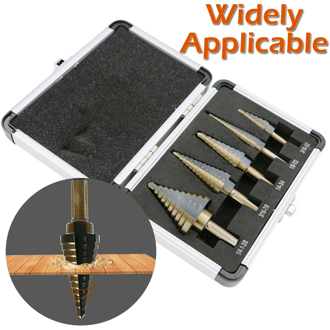 

Triangle Round Handle HSS Step Titanium Cone Drill Hole Cutter 50 Sizes Step Drill Bit 5pcs/set With Case Power Tool Drill Bit