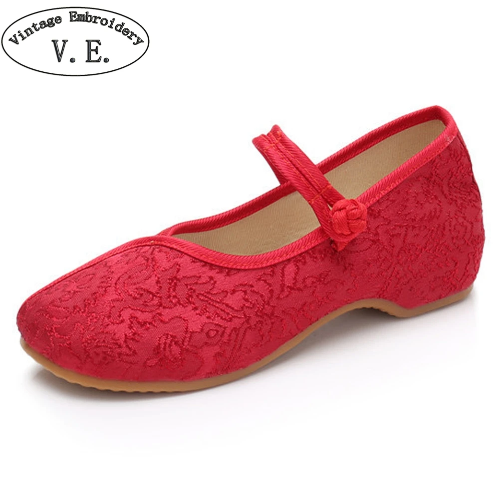 

Vintage Embroidery Spring Woman Flats Ladies Solid Buckle Strap Ethnic Canvas Mary Janes Shoes Women Soft Dance Ballerina Shoes