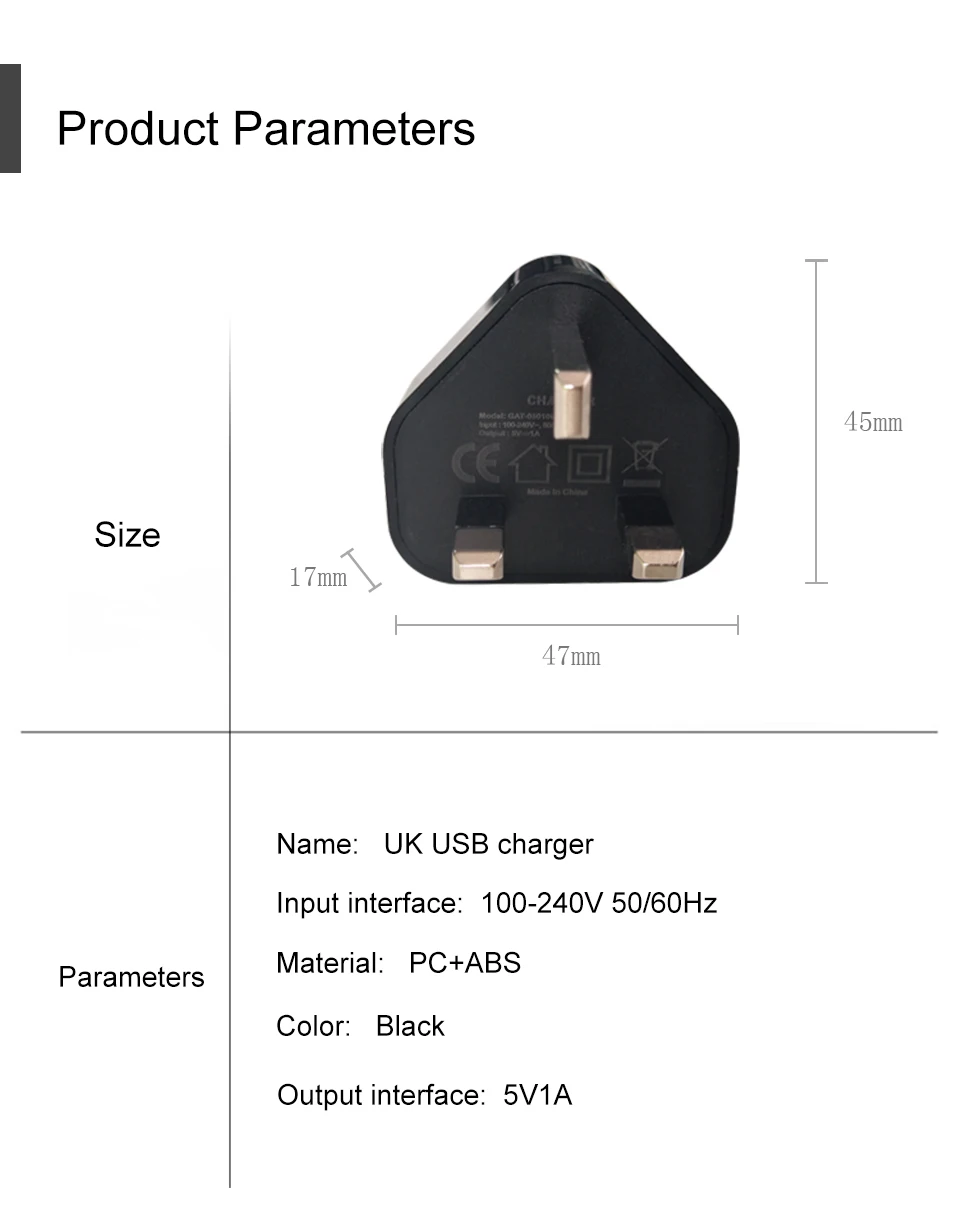 5V1A USB Charging CE Certified Mobile Phone Adapter UK Conversion Plug Travel in United Kingdom Ireland Singapore Maldives (8)