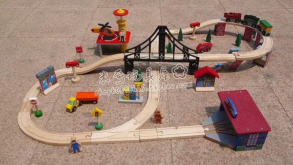 70PCS beech wooden train track scene oversized with Bridgecompatible Thoma s IKE A