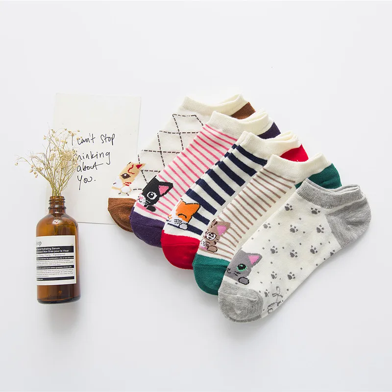 

5Pairs/Lot Cute Animal Cotton Socks Female Kawaii Cat Bear Summer Short Socks Slippers Women Casual Soft Funny Girls Boat Socks