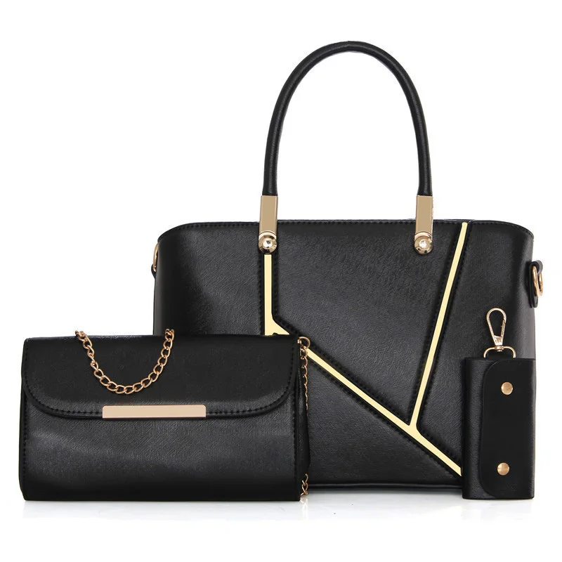 

luxury women patchwork handbag set Fashion pu leather Shoulder/Crossbody/Composite Bags ladies tote chains Key bag 3PCS Designer