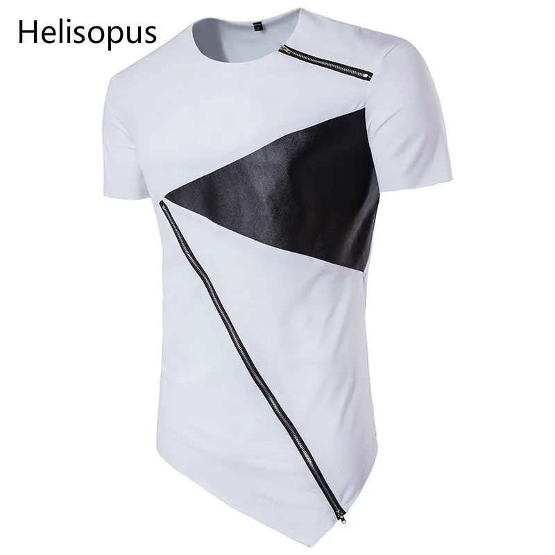 Helisopus Новая летняя мужская уличная хип-хоп футболка с круглым вырезом с косой каймой и коротким рукавом