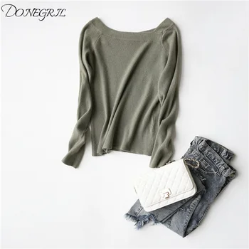 

2019 Spring Autumn Han edition New Personality Inclined Neck Sweater Sweater Short Slim Sweater