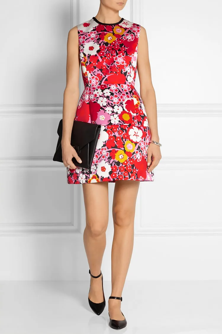 Fashion Print Women A Line Dress Round Neck Mini Dresses