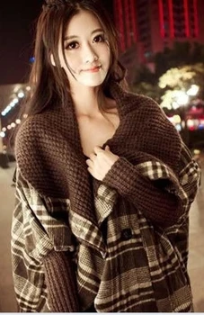 

J41055 Autumn and Winter new ladies woolen coat European and American Fan retro British style band plaid loose women coat